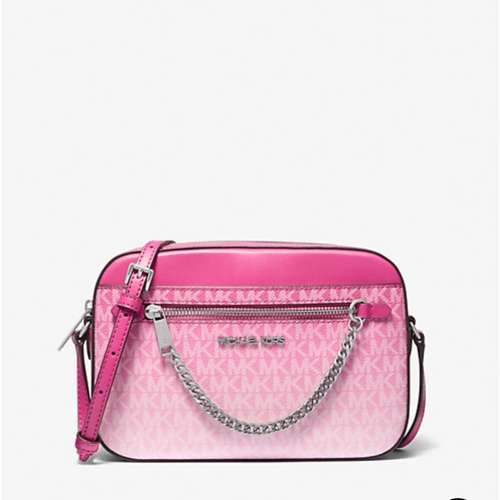 NWT Michael Kors Jet Set large Pink ombre signature  logo Crossbody structured